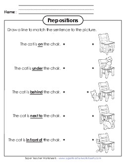 Sentence-Picture Match Prepositions Worksheet