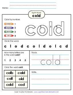 Worksheet 4: Cold Sight Words Individual Worksheet