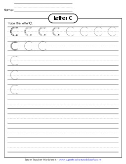 Uppercase C (Smaller Font Size) Alphabet Worksheet