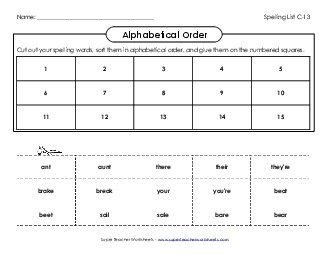 ABC Order: Cut-Glue (C-13) Spelling C Worksheet