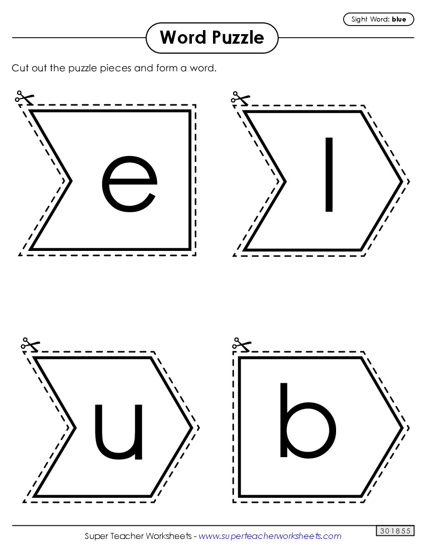 Word Puzzle: Blue Sight Words Individual Worksheet