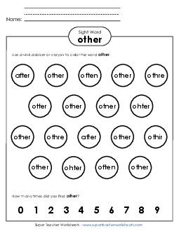 Dab or Color: Other Sight Words Individual Worksheet