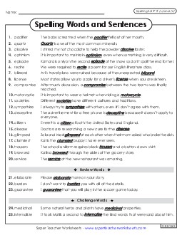 Spelling Sentences (F-5) Spelling F Worksheet