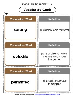 Vocabulary Cards for Chapters 9-10 Books Worksheet