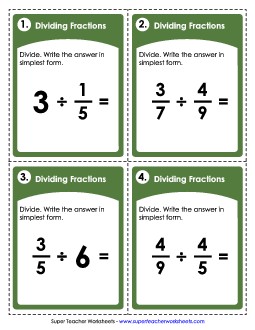 Task Cards: Dividing Fractions Worksheet