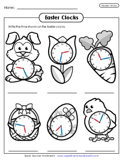 Time to the Nearest Minute Easter Worksheet