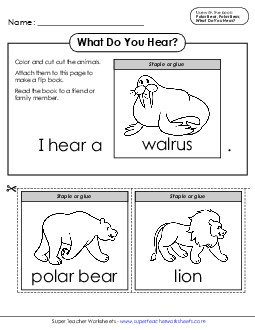 Flip Book: What do you hear? Picture Book Polar Bear Worksheet