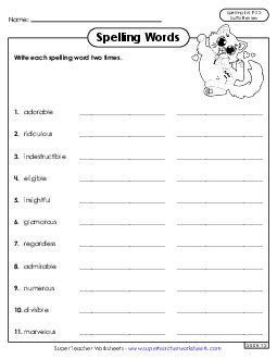 Write Words Twice (F-22)  Spelling F Worksheet