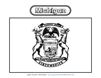 Michigan Flag Coloring Page States Individual Worksheet