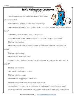 Ian\'s Halloween Costume   Grade Reading Comprehension Worksheet