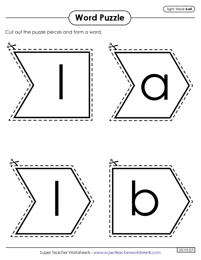 Word Puzzle: Ball Sight Words Individual Worksheet