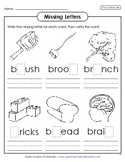 Missing Letters (Br- Words) Phonics Blends Worksheet