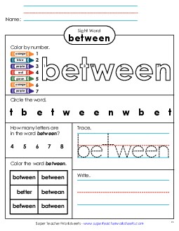 Worksheet 4: Between Sight Words Individual Worksheet