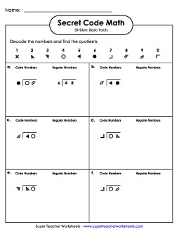 Secret Code Math: Basic Division Facts Worksheet