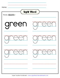 Trace the Word: Green Sight Words Individual Worksheet