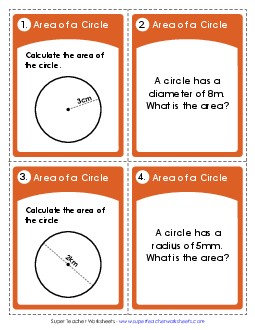 Task Cards: Areas of Circles Worksheet