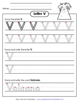 Uppercase V (Outlined Letters) Printing Handwriting Worksheet