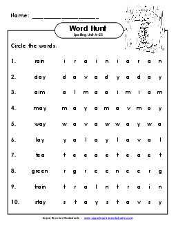 Horizontal Word Hunt (A-23) Spelling A Worksheet