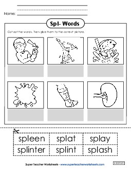 Cut and Glue (Spl- Words) Free Phonics Blends Worksheet