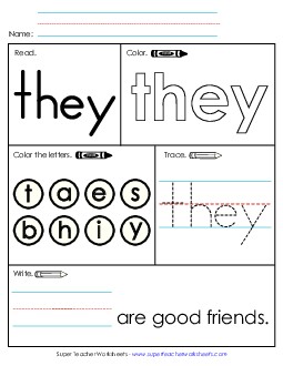 Worksheet 1: They Sight Words Individual Worksheet