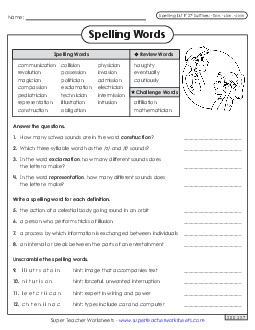 Question Worksheet (F-27)  Spelling F Worksheet