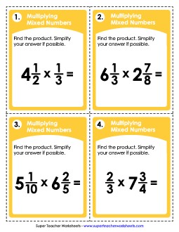 Task Cards: Multiplying Mixed Numbers Fractions Worksheet