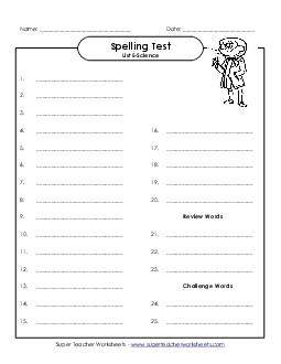 Spelling Test Spelling E Worksheet