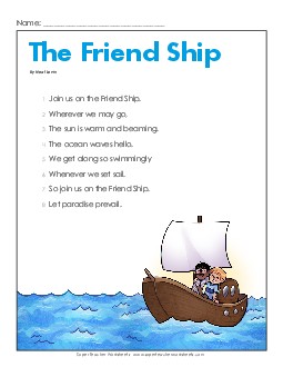 The Friend Ship 3rd Grade Reading Comprehension Worksheet