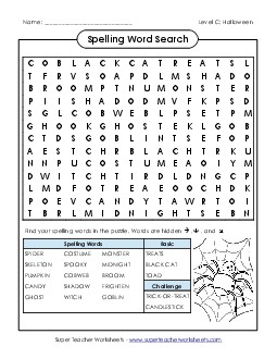 Word Search (C-Halloween)  Spelling C Worksheet