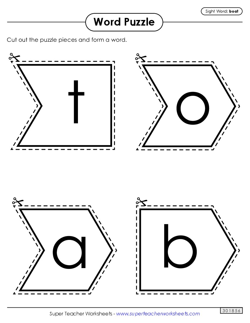 Word Puzzle: Boat Sight Words Individual Worksheet