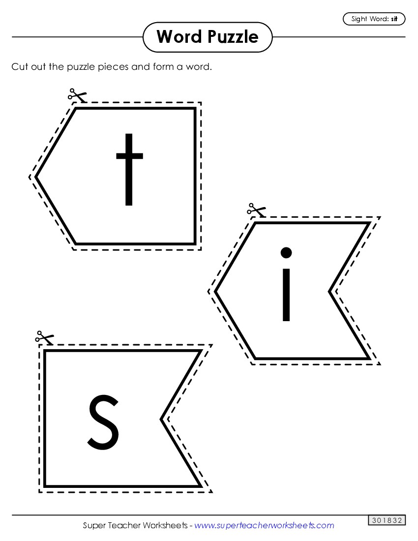 Word Puzzle: Sit Sight Words Individual Worksheet