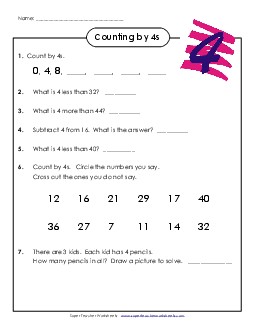 Questions: Counting by 4s Worksheet