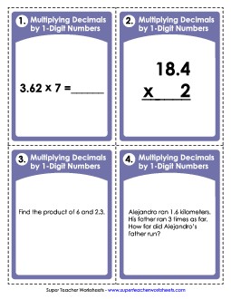 Task Cards: Multiplying Decimals by 1-Digit Numbers Multiplication Worksheet