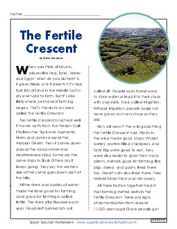 Fertile Crescent Article 6th Grade Reading Comprehension Social Studies Worksheet