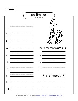 Spelling Test (B-17) Spelling B Worksheet