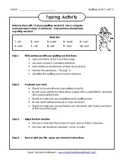 Typing Sentences (C-13)  Spelling C Worksheet