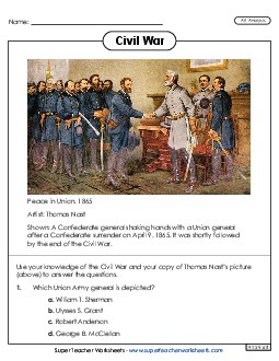 Civil War Art Analysis 5th Grade Social Studies Worksheet