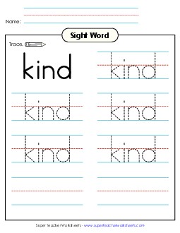 Trace the Word: Kind Sight Words Individual Worksheet