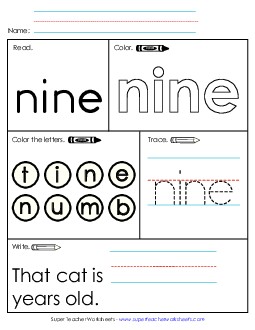 Worksheet 1: Nine Sight Words Individual Worksheet