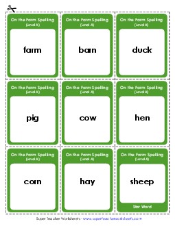 Flashcards (A-Farm Words)  Spelling A Worksheet