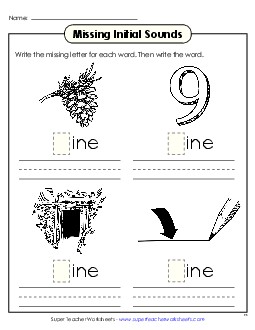 Missing Initial Sounds (-ine) Word Families Worksheet