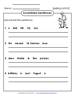 Scrambled Sentences (B-23) Spelling B Worksheet