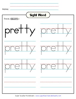 Trace the Word: Pretty Sight Words Individual Worksheet