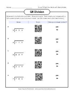 QR Code Division Worksheet