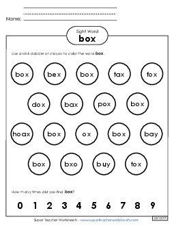 Dab or Color: Box Sight Words Individual Worksheet