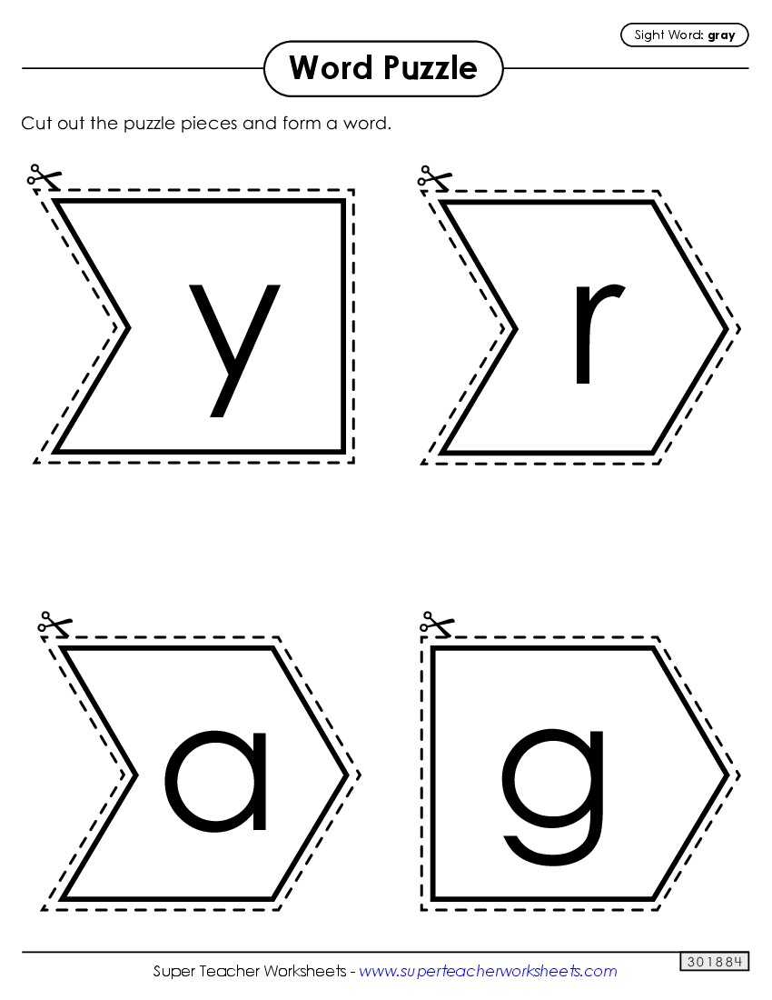 Word Puzzle: Gray Sight Words Individual Worksheet