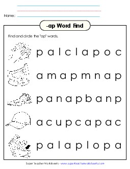 Circle the Words (-ap) Word Families Worksheet