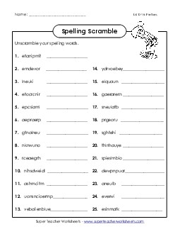 Unscramble (D-18) Spelling D Worksheet