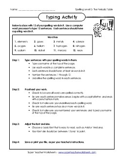 Typing Activity (D-The Periodic Table) Spelling D Worksheet