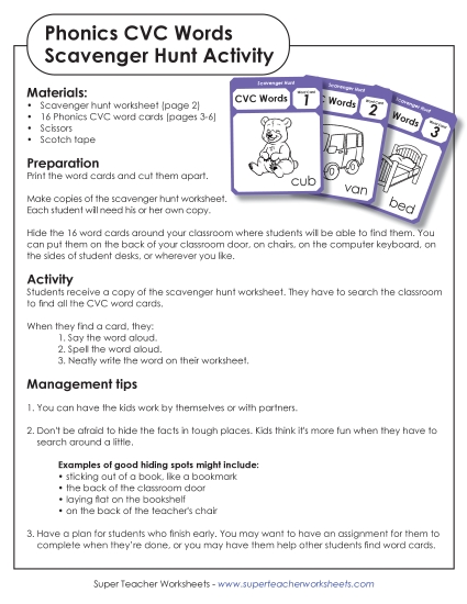 New CVC Words Scavenger Hunt Worksheet New CVC Words Scavenger Hunt Worksheet
